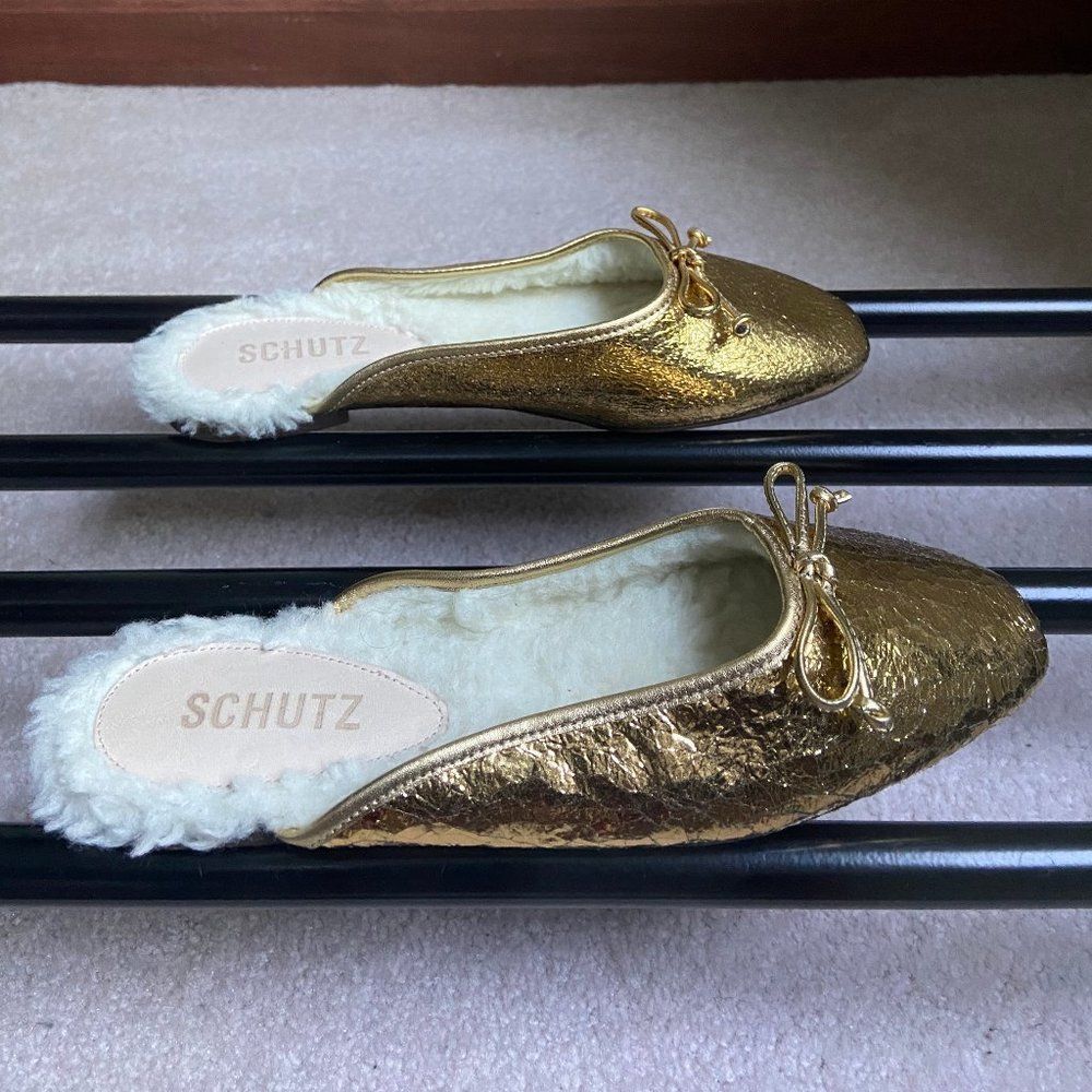 SCHUTZ Women Evelin Leather Shearling Slide Ballerina Flats - NEW NWOB - Picture 6 of 8